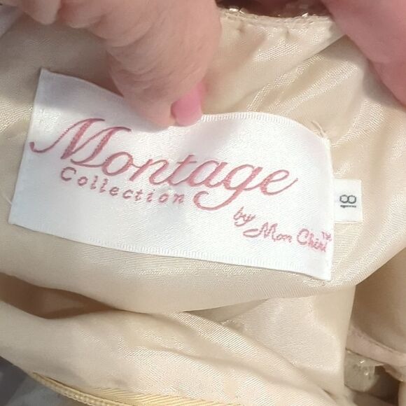 Montage Mon Cheri Tan  MOB Gown Beaded Bodice and Tan Straight Skirt Size 18 - Picture 7 of 7